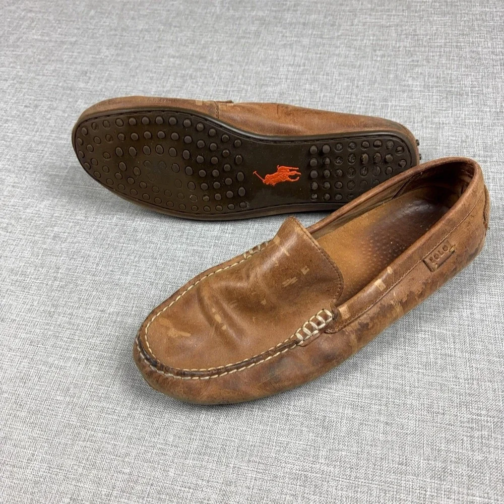 Polo Ralph Lauren Leather Loafer Woodley Shoes Mens Size 9.5 D Brown Driving